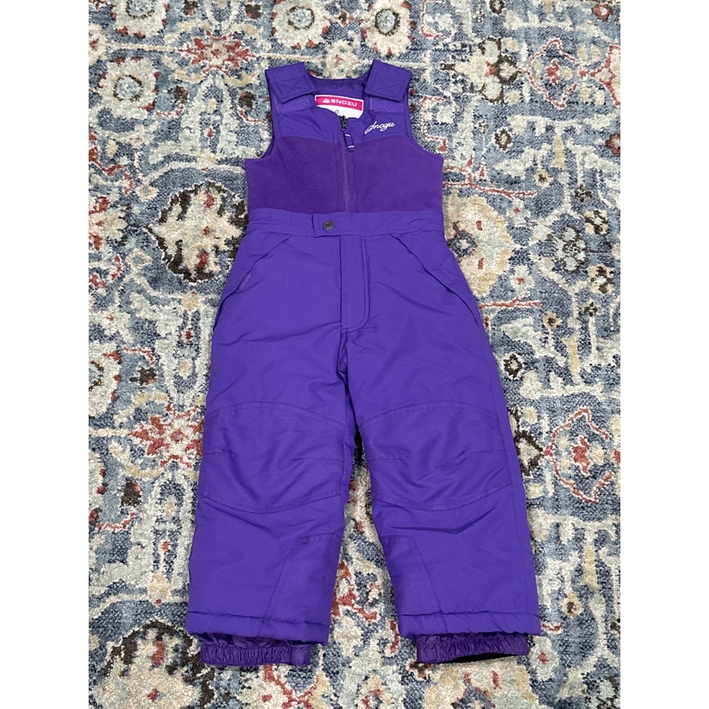Snozu Snow Bib Overalls Girls 4T Purple Fleece Lined Winter Ski Pants